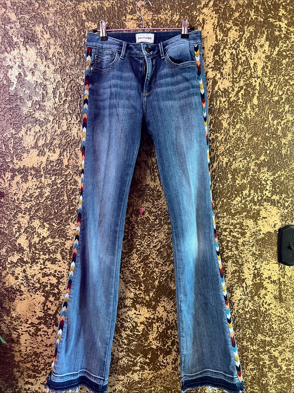 DRIFTWOOD Blue Denim Jeans with Multicolor Chevron Side Stripes